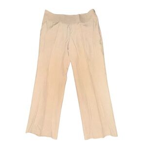 Karen Kane Size 14 Cream Side Zip Contour Waist Wide Leg Silk-Linen Pants
